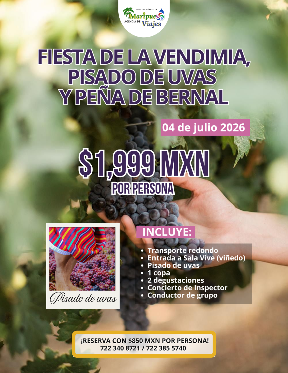 Fiesta de la vendimia, pisado de uvas y Peña de Bernal
