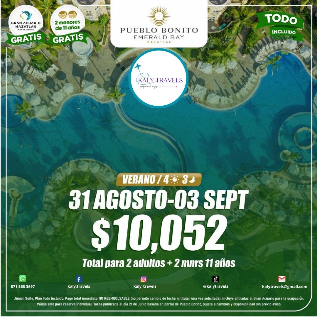 PUEBLO BONITO MAZATLAN DEL 31 DE AGOSTO AL 3 DE SEPTIEMBRE