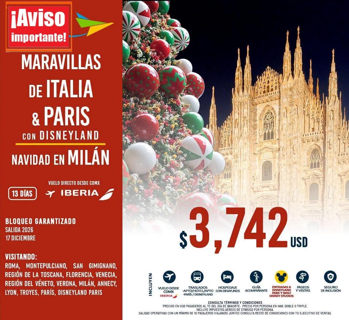 Maravillas de Italia y París con Disney (Navidad en Milán)